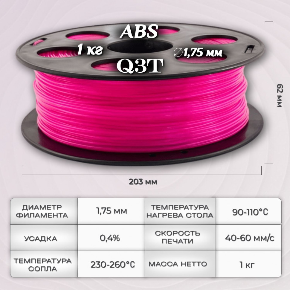 ABS розовый пластик для 3D-принтеров Q3T Filament 1 кг (1,75 мм)