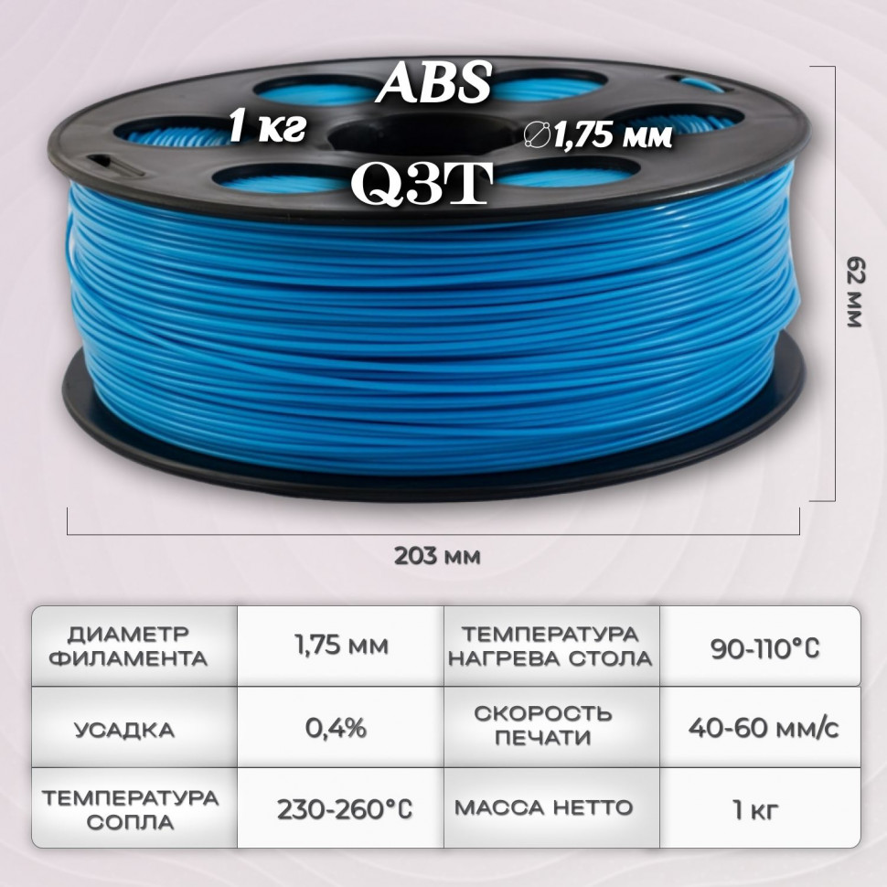 ABS голубой пластик для 3D-принтеров Q3T Filament 1 кг (1,75 мм)