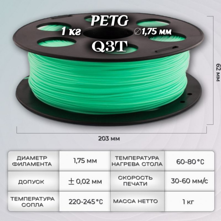 PETG салатовый пластик для 3D-принтеров Q3T Filament 1 кг (1,75 мм)